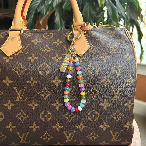 Beaded Bag Charm Multicolored Jade Gold Tone - Picture 1 of 8